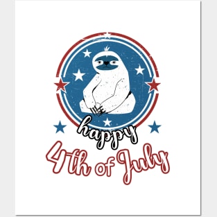 Retro Happy 4th of July Cute Patriot Sloth Posters and Art